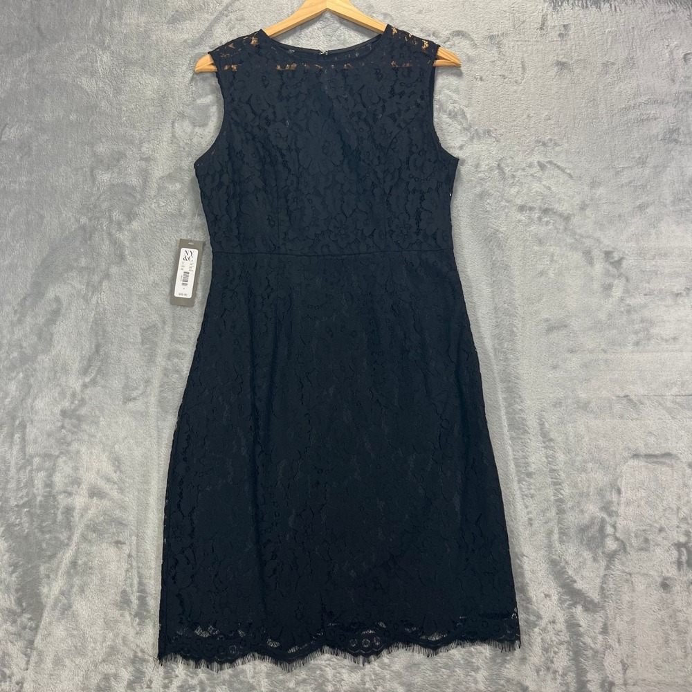 NY&C Lace Sheath Dress Women 4 Black NWT Bow Back Floral Cocktail Eva Mendes LBD